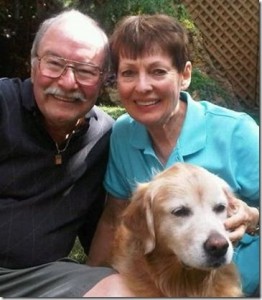 My husband, Tink Robinson, me and our golden, Maggie