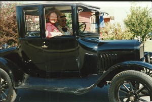 Judy as 'Granny' and George White in the Model T Ford